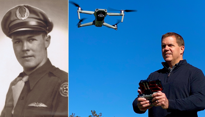 Newly licensed drone aviator Jay Radzavicz (right) was inspired to fly by his Grandfather Dusty MacTavish (left).